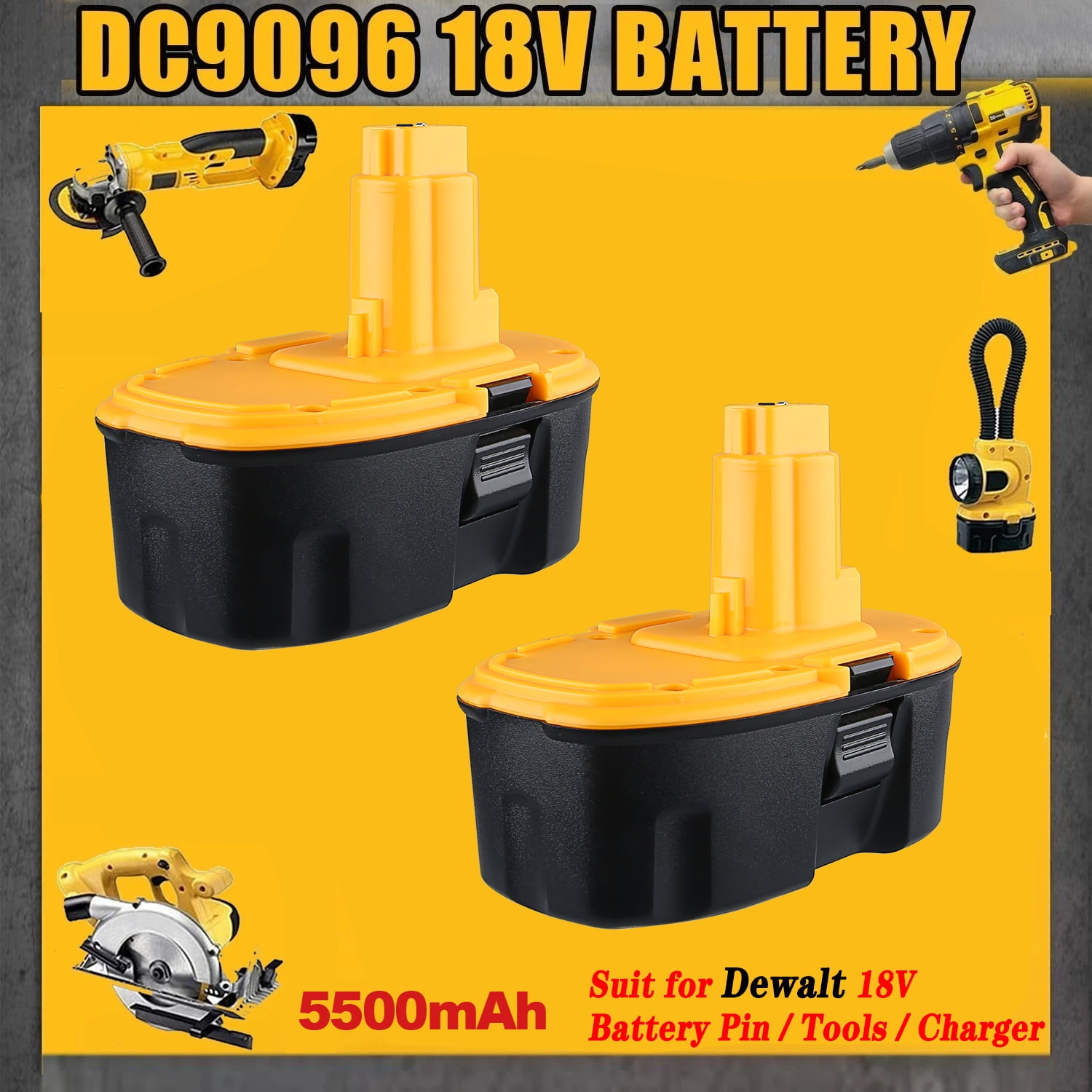 2-Pack DC9096 18V 5.5Ah Replacement Battery for 18 Volt XRP Ni-Mh  Batteries, Compatible with DC9098 DC9099 DW9095 DW9096 DW9098 Cordless  Power Tools