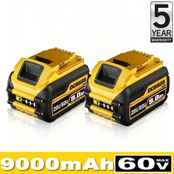 2 Pack DCB609 9.0Ah Replacement for DW FlexVolt 20V/60V Max Battery Compatible with DCB606, DCB612, DCB200, DCB205, DCB206 Cordless Power Tools