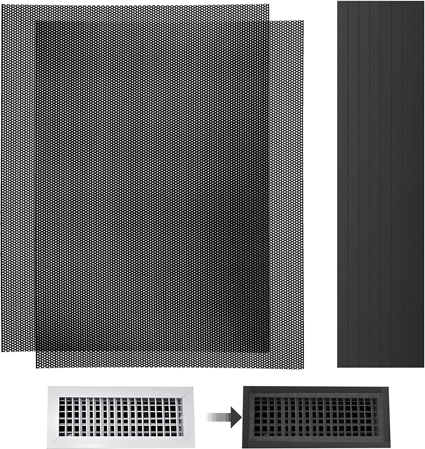 2 Pack DIY Floor Register Vent Cover, 15.7 x 11.8 inch Magnetic Vent Cover Floor Register Trap AC Air Vent Screen Mesh with 8PCS Magnetic Strip for Floor Wall Ceiling Catch Debris Hair Insect