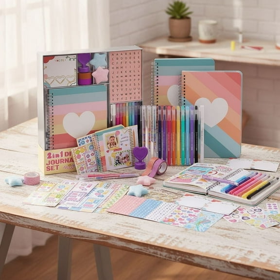 2-Pack DIY Journal Kit - Great Gift for 8-14 Year Old Girl, Art & Crafts Stuff for Tween & Teenage Girls, Scrapbook & Diary Supplies Set, Birthday Gifts for Girls Ages 8 9 10 11 12 13 14