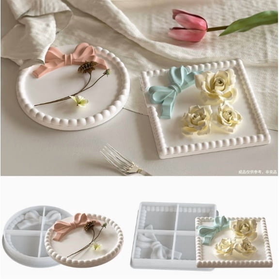 2-Pack DIY Square Round Bow Bubble Bead Coaster Silicone Mold for Aromatherapy Plaster Dish - Ins Style