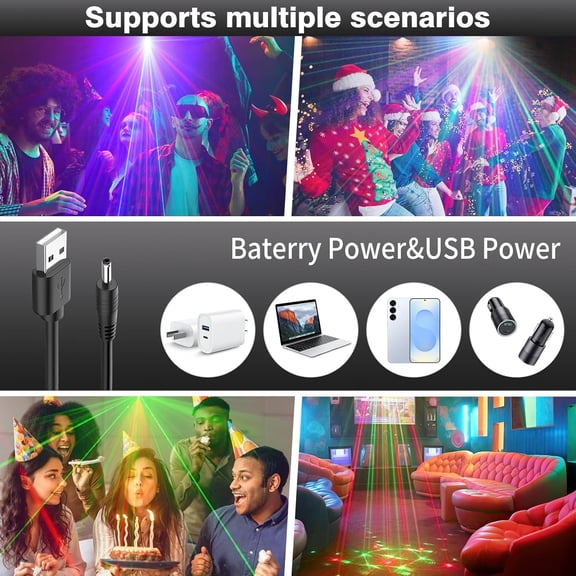 2-Pack DJ Laser Party Lights, RGB LED Disco Light, Sound Activated Projector Strobe Light with Remote Control for Christmas Halloween Decorations Karaoke Birthday Dance Wedding Stage Show