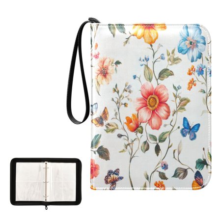 400 Pockets Trading Cards Album,Card Binder 4-Pocket, Cards Collector Album Holder Fits 400 cards with 50 removable sheets Colorful Flowers and Butterflies