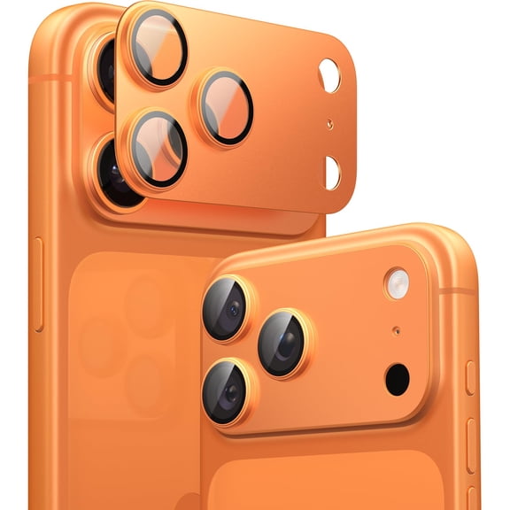 [2 Pack] DOCOCO Compatible with iPhone 17 Pro Camera Lens Protector - [Not Easy to Break][Strong Adsorption][Case-Friendly] Metal Tempered Glass Rear Camera Screen Cover - Orange