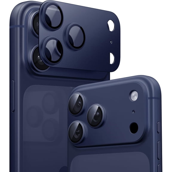 [2 Pack] DOCOCO Compatible with iPhone 17 Pro Camera Lens Protector - [Not Easy to Break][Strong Adsorption][Case-Friendly] Metal Tempered Glass Rear Camera Screen Cover - DeepBlue