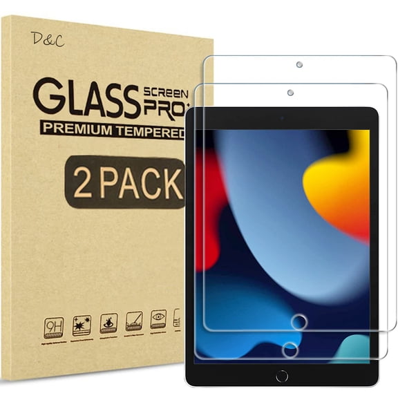 [2 Pack] DOCOCO Screen Protector for iPad 9th 8th 7th Generation (10.2 Inch, iPad 9/8/7, 2021&2020&2019) Tempered Glass/Apple Pencil Compatible