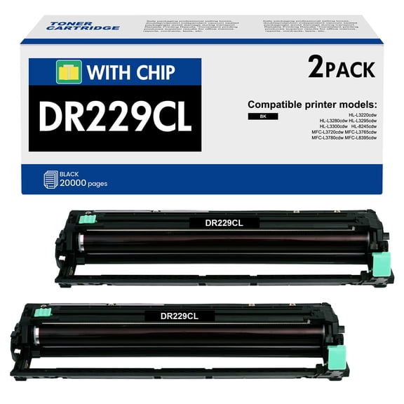 2-Pack DR229CL Drum Unit Compatible for Brother DR229 229 DR-229CL Drum Work for Brother HL-L3220CDW HL-L3295CDW HL-L3300CDW MFC-L3720CDW MFC-L3780CDW Printer