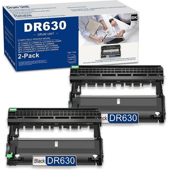 2-Pack DR630 Drum Unit Compatible for Brother DR-630 Drum Imaging MFC-L2680W DCP-L2520DW HL-L2300D L2315DW Printer,(DR-660 Drum Cartridge,14,000 Pages/Drum Cartridge)