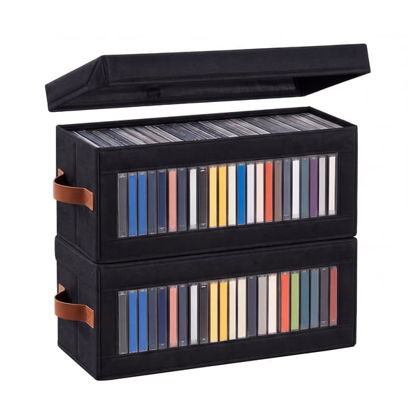 Aokeyee 2 Pack DVD Rack with Visible Window Hard Shell CD Holder Organizer with Handles Holds up to 52 Cases, CD Case for Car