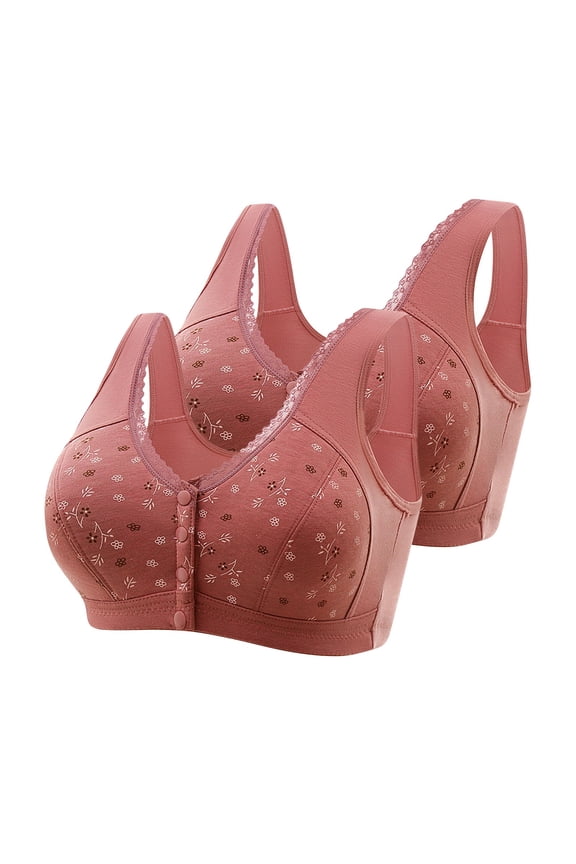 2 Pack Daisy Bra for Older Women, Convenient Front Closure Ladies Plus Size Comfy Cotton Wirefree Everyday Bras