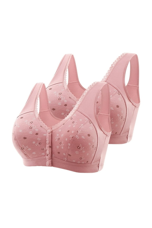 2 Pack Daisy Bras for Women Front Button Snaps Closure Wireless Cotton Bra Full Coverage Sports Bras Comfy Sleep Bra
