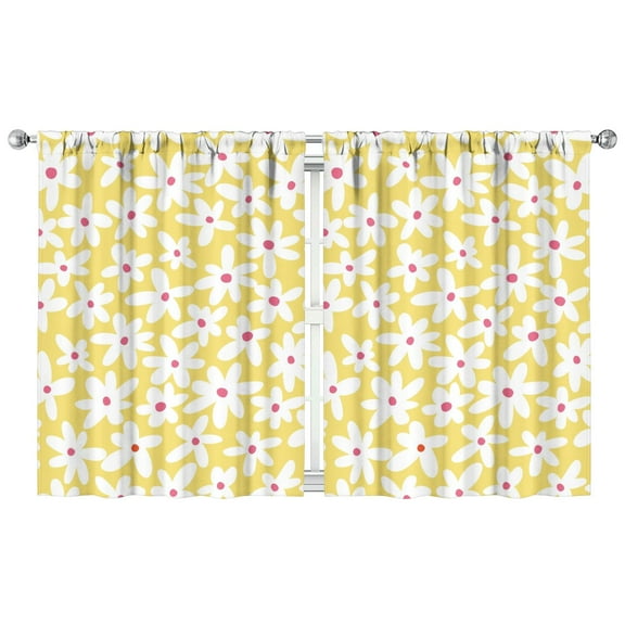 2 Pack Daisy Floral Kitchen Curtains 42x54 Inch Semi-Sheer Tier Curtains with Rod Pocket - Vintage Boho Farmhouse Window Treatment Panels for Small Windows