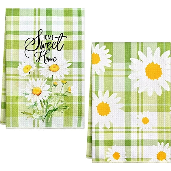 2 Pack Daisy Kitchen Dish Towels for Kitchen Drying, White Floral Dish Tea Towels for Bathroom Spring Decor, Home Sweet Home Hand Towels Decorative 26 x 18 inch