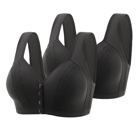 2 Pack Daisy Lace Bras for Women Front Closure No Underwire Comfort Senior Wireless Snap Button Closure Bra