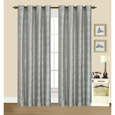 2 Pack Dana Gray Faux Silk 55"x84" Decorative Window Curtain Panel with Geometric Embroidery Design in White/Silver and Grommets