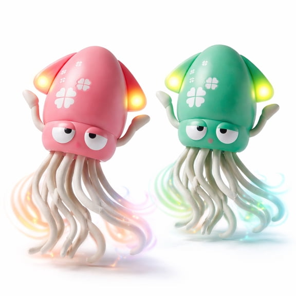 2 Pack Dancing Octopus, Squid Toy,Tummy Time Toys,with Music and LED Light,Built-in Rechargeable Battery and Volume Can be Turned Off for 6-12 12-18 36 Months Walking Toddler Birthday Gift Set of 2