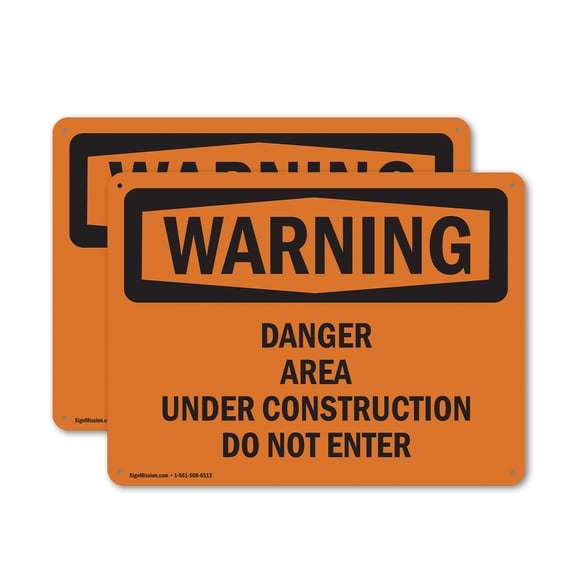 (2 Pack) Danger Area Under Construction Do Not Enter OSHA Warning Sign 18 Inch X 12 Inch Plastic Sign, Weather Resistant, UV Protected for Workplace, Business, and Construction Site, Made in the USA