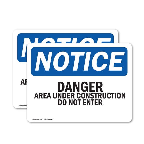 (2 Pack) Danger Area Under Construction Do Not Enter OSHA Notice Sign 5 Inch X 3.5 Inch Vinyl Label Decal Sticker Weather Resistant, UV Protected for Workplace, Business, and