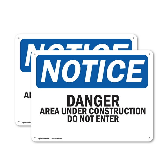 (2 Pack) Danger Area Under Work Do Not Enter OSHA Notice Sign 24 Inch X 18 Inch Indoor / Outdoor Rust-Free Aluminum Metal Signs for Workplace, Workshop, and Construction Site, Made in the USA