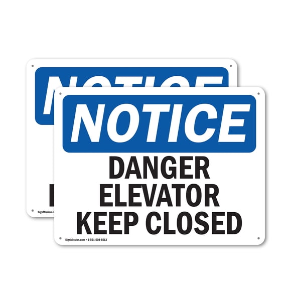 (2 Pack) Danger Elevator Keep Closed OSHA Notice Sign 24 Inch X 18 Inch Plastic Sign, Weather Resistant, UV Protected for Workplace, Business, and Construction Site, Made in the USA