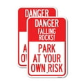 thumbnail image 1 of (2 Pack) Danger Falling Rocks! - Park at Your Own Risk | 18" X 24" Heavy-Gauge Aluminum Sign | Rust Free Aluminum, Weather Resistant, Waterproof, Fade Resistant, 2 Pre-drilled Holes, 1 of 4