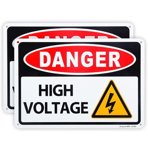 2-Pack Danger - High Voltage Sign, 12"x 8" Aluminum Reflective Sign Rust Free Aluminum-UV Protected and Weatherproof