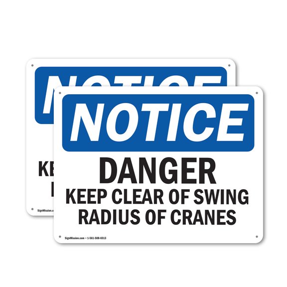 (2 Pack) Danger Keep Clear Of Swing Radius Of Cranes OSHA Notice Sign 10 Inch X 7 Inch Plastic Sign, Weather Resistant, UV Protected for Workplace, Business, and Construction Site, Made