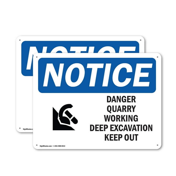 (2 Pack) Danger Quarry Workings Deep OSHA Notice Sign 24 Inch X 18 Inch Indoor / Outdoor Rust-Free Aluminum Metal Signs for Workplace, Workshop, and Construction Site, Made in the USA