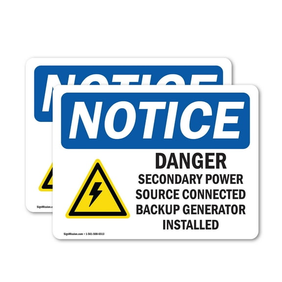 (2 Pack) Danger Secondary Power Source Sign