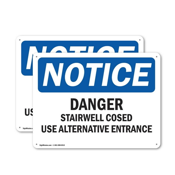 (2 Pack) Danger Stairwell Closed Use Alternative Entrance OSHA Notice Sign 14 Inch X 10 Inch Indoor / Outdoor Rust-Free Aluminum Metal Signs for Workplace, Workshop, and Construction Site