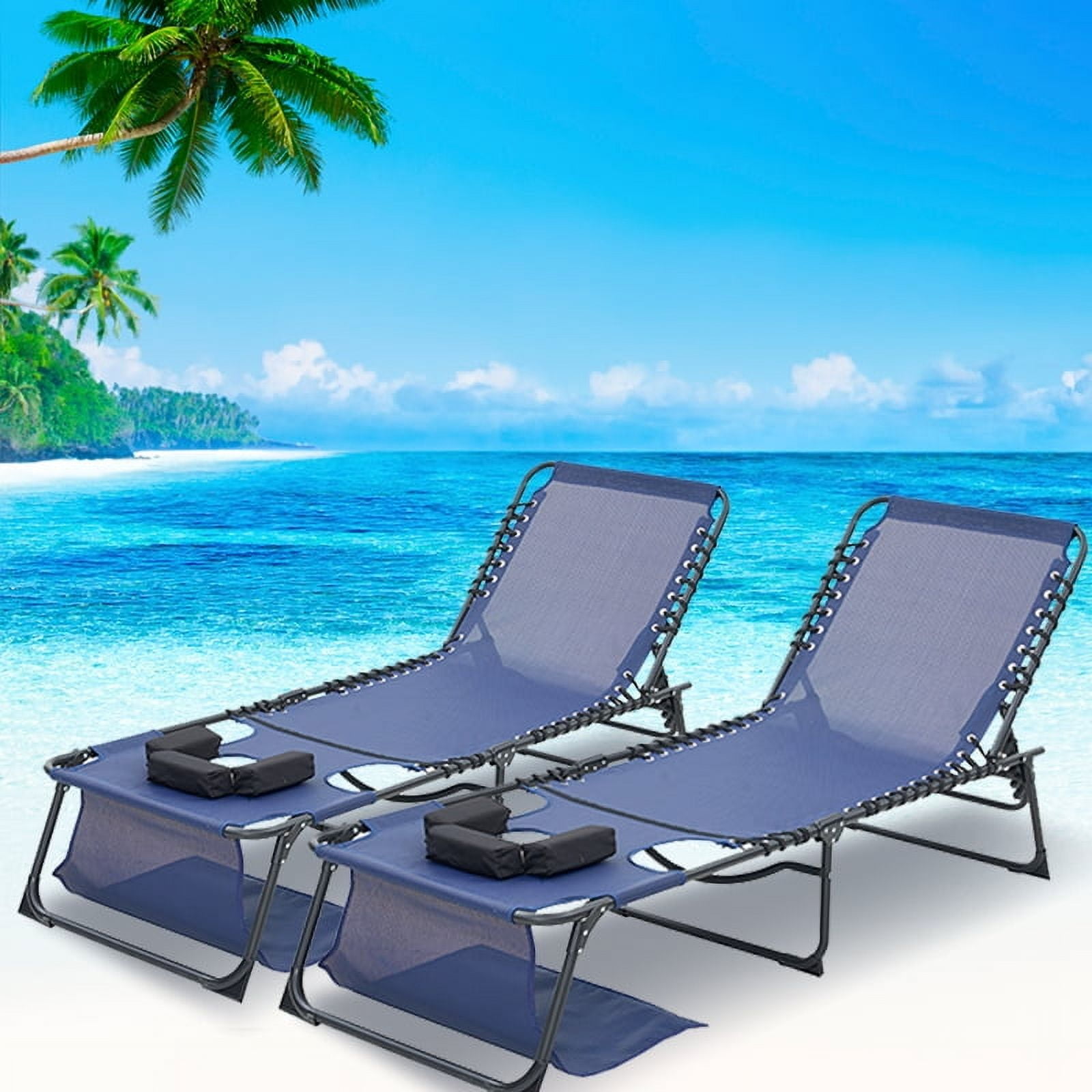 2‑Pack Dark Blue 5‑Position Adjustable Face‑Down Chaise Lounge Chair, Foldable Tanning Recliner with Face & Arm Holes, Outdoor Sunbathing Chair for Pool Beach Patio Lawn