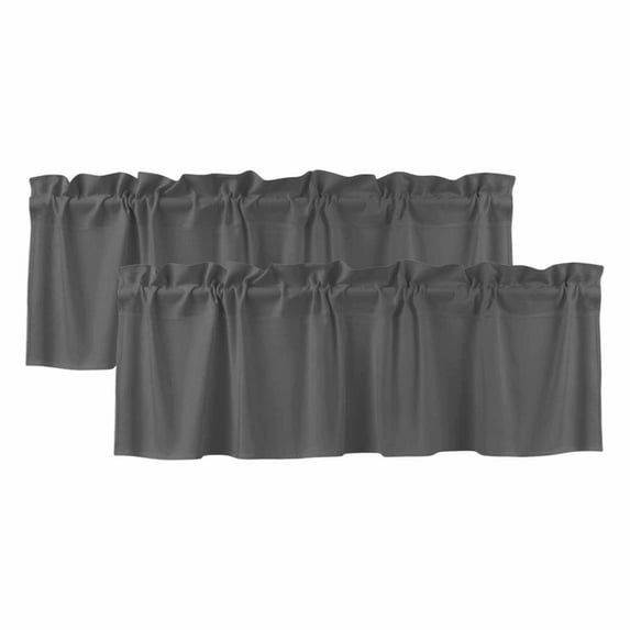2 Pack Dark Gray Valance for Window Solid Color Kitchen Valance Rod Pocket Short Curtain Topper Decorative Window Treatment for Living Room Bedroom 60"x18"