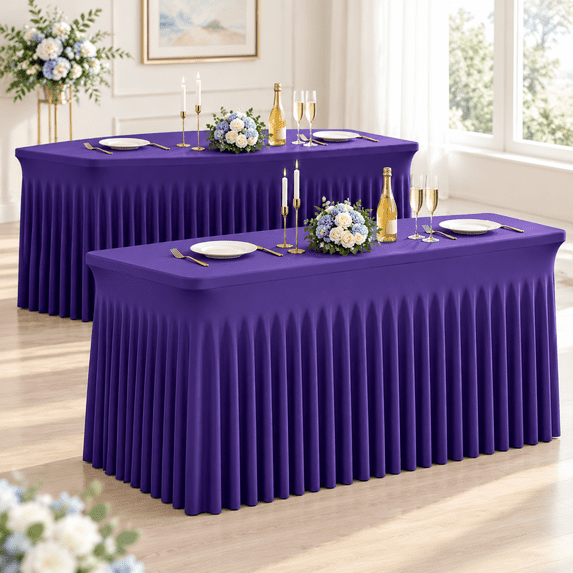 2 Pack Dark Purple Spandex Table Clothes For 4 Foot Rectangle Tables ...