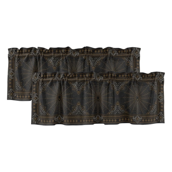 2 Pack Dark Spiders Valance for Window Vintage Brown Web Insects Damask Border Kitchen Valance Rod Pocket Short Curtain Topper Decorative Window Treatment for Living Room Bedroom 42"x12"
