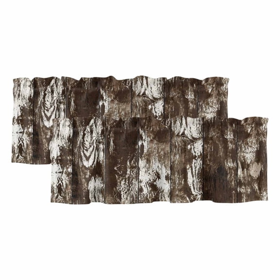2 Pack Dark Wood Planks Valance for Window Rustic Distressing Brown Timber Grain Vintage Kitchen Valance Rod Pocket Short Curtain Topper Decorative Window Treatment for Living Room Bedroom 42"x12"