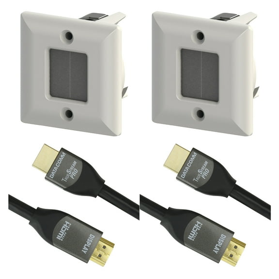 2 Pack DataComm Electronics 45-0006-WH Hole Saw Plate (White) & 2 Pack 46-1806-BK 18Gbps HDMI Cable (6ft)