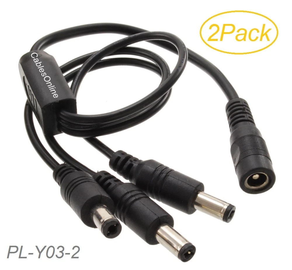 2-Pack Dc Power Splitter Cable 1-Female/3-Male For Security Cameras & More