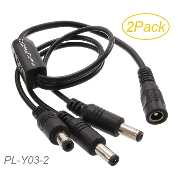2-Pack Dc Power Splitter Cable 1-Female/3-Male For Security Cameras & More