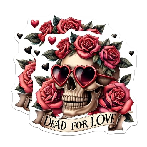 (2 Pack) Dead for Love Magnets Magnets - Skull Heart Sunglasses Design - 5" On Longest Side - Made in USA - Sticks to Refrigerators & Metal Surfaces - MAG8764