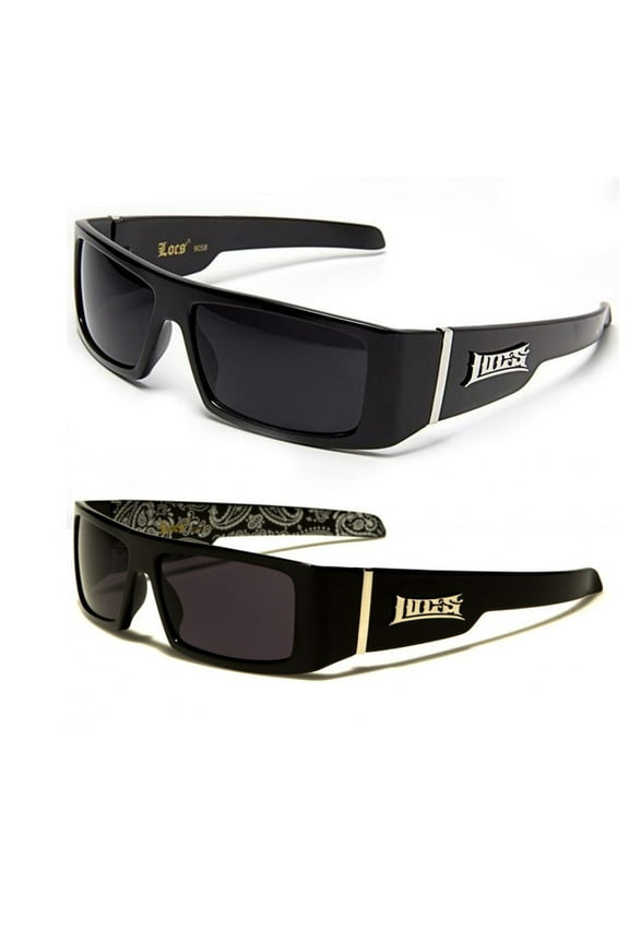 2 Pack Deal 9058 Locs  1- Black w/ Silver BANDANA & 1- Black Sunglasses Gangster Shades