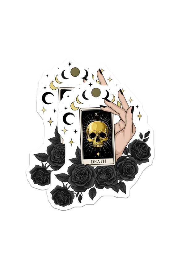 (2 Pack) Death Tarot Card Magnets - Golden Skull Occult Hand Art - Celestial Moon Star Witchy Goth Rose Fridge Accessories - 5 Inches On Longest Side - Thick Durable Magnet - Made in USA - MAG19286