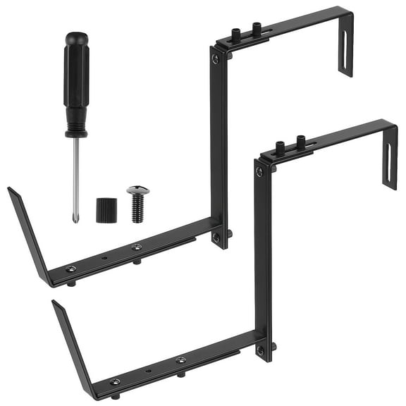 2 Pack Deck Railing Adjustable Planter Box Brackets (6 to 12.5 in), Universal Window Box Brackets, Heavy Duty Iron Flower Box Wall Mounting Hooks for Balcony, Fences, Patio, and Garden - Black