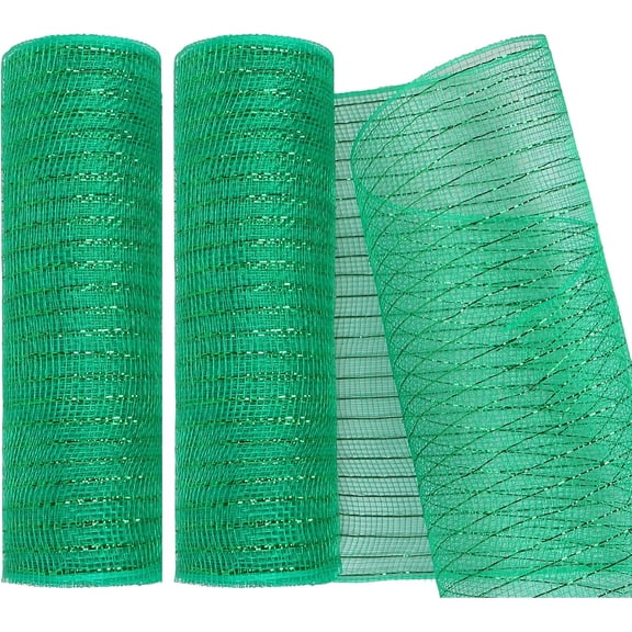 2 Pack Deco Mesh 10 Inch x 30 Feet Decor Mesh Ribbon with Metallic Foil Deco Mesh Wreath Supplies Ribbon Mesh Roll for Spring Wreaths, Craft, Party Decoration