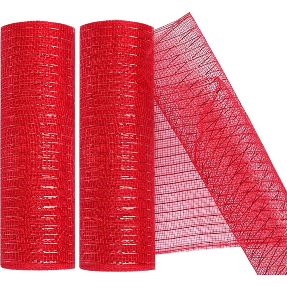 2 Pack Deco Mesh 10 Inch x 30 Feet Decor Mesh Ribbon with Metallic Foil Deco Mesh Wreath Supplies Ribbon Mesh Roll for Spring Wreaths, Craft, Party Decoration