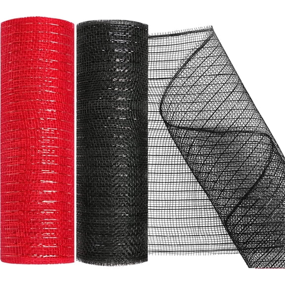 2 Pack Deco Mesh 10 Inch x 30 Feet Decor Mesh Ribbon with Metallic Foil Deco Mesh Wreath Supplies Ribbon Mesh Roll for Spring Wreaths, Craft, Party Decoration
