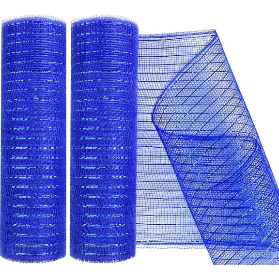 2 Pack Deco Mesh 10 Inch x 30 Feet Decor Mesh Ribbon with Metallic Foil Deco Mesh Wreath Supplies Ribbon Mesh Roll for Spring Wreaths, Craft, Party Decoration