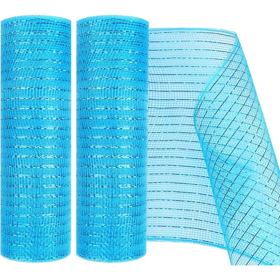2 Pack Deco Mesh 10 Inch x 30 Feet Decor Mesh Ribbon with Metallic Foil Deco Mesh Wreath Supplies Ribbon Mesh Roll for Spring Wreaths, Craft, Party Decoration