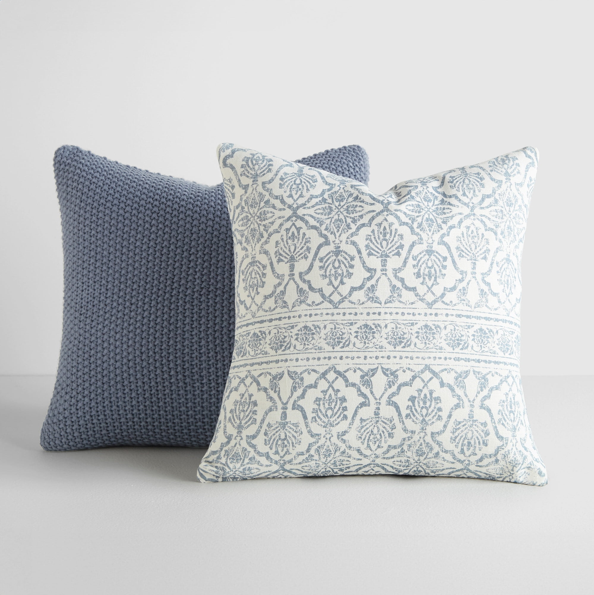 2-Pack Decor Throw Pillows in Cotton Slub Antique Floral and Acrylic Knit by Comfort Canopy