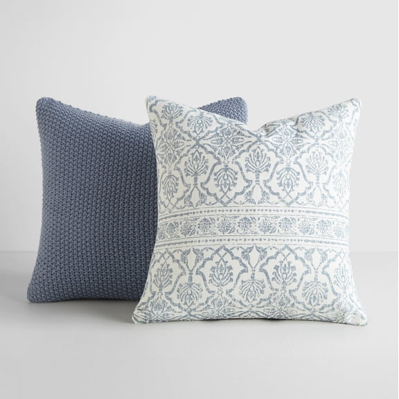 2-Pack Decor Throw Pillows in Cotton Slub Antique Floral and Acrylic Knit by Comfort Canopy