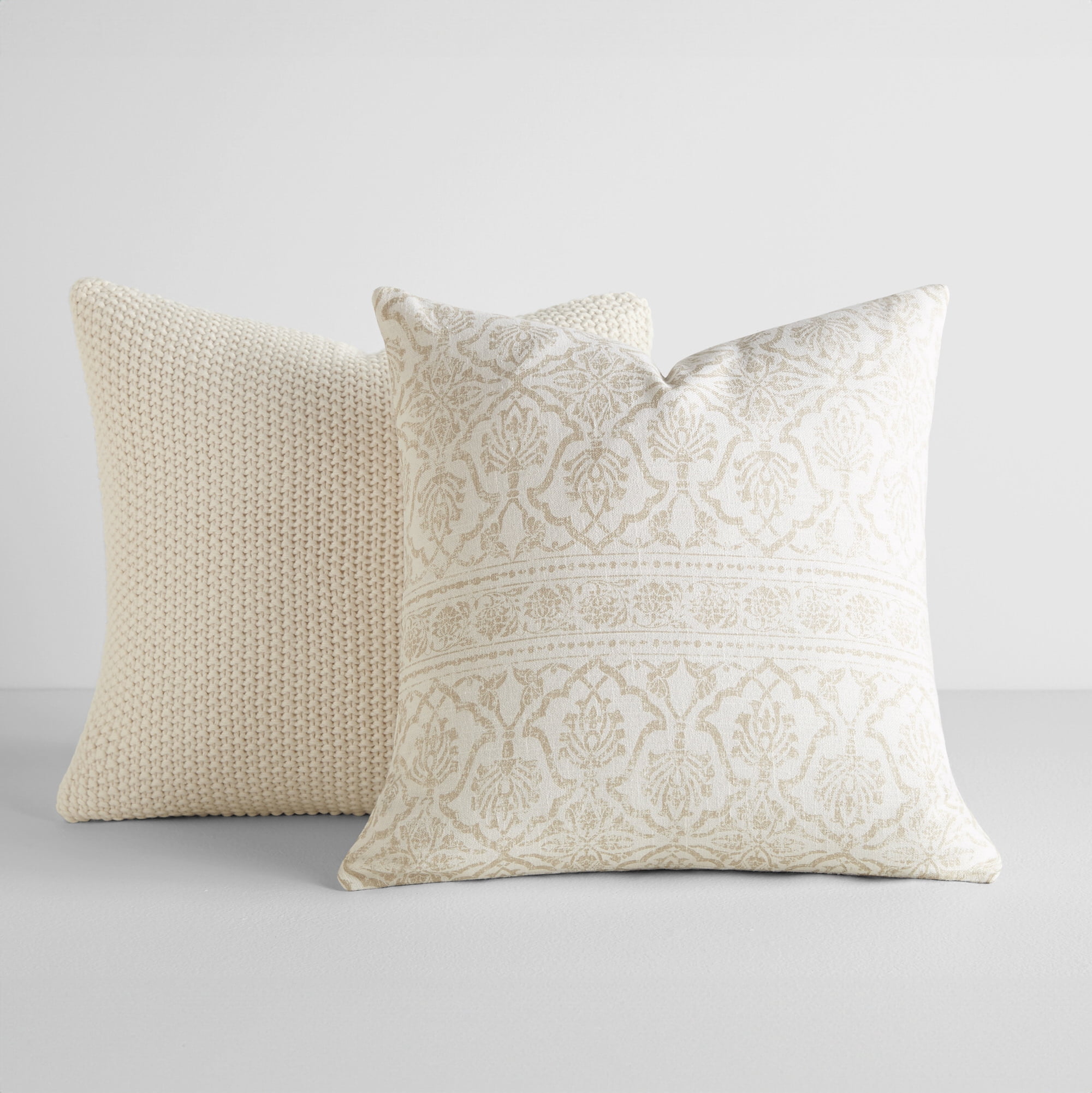 2-Pack Decor Throw Pillows in Cotton Slub Antique Floral and Acrylic Knit by Comfort Canopy